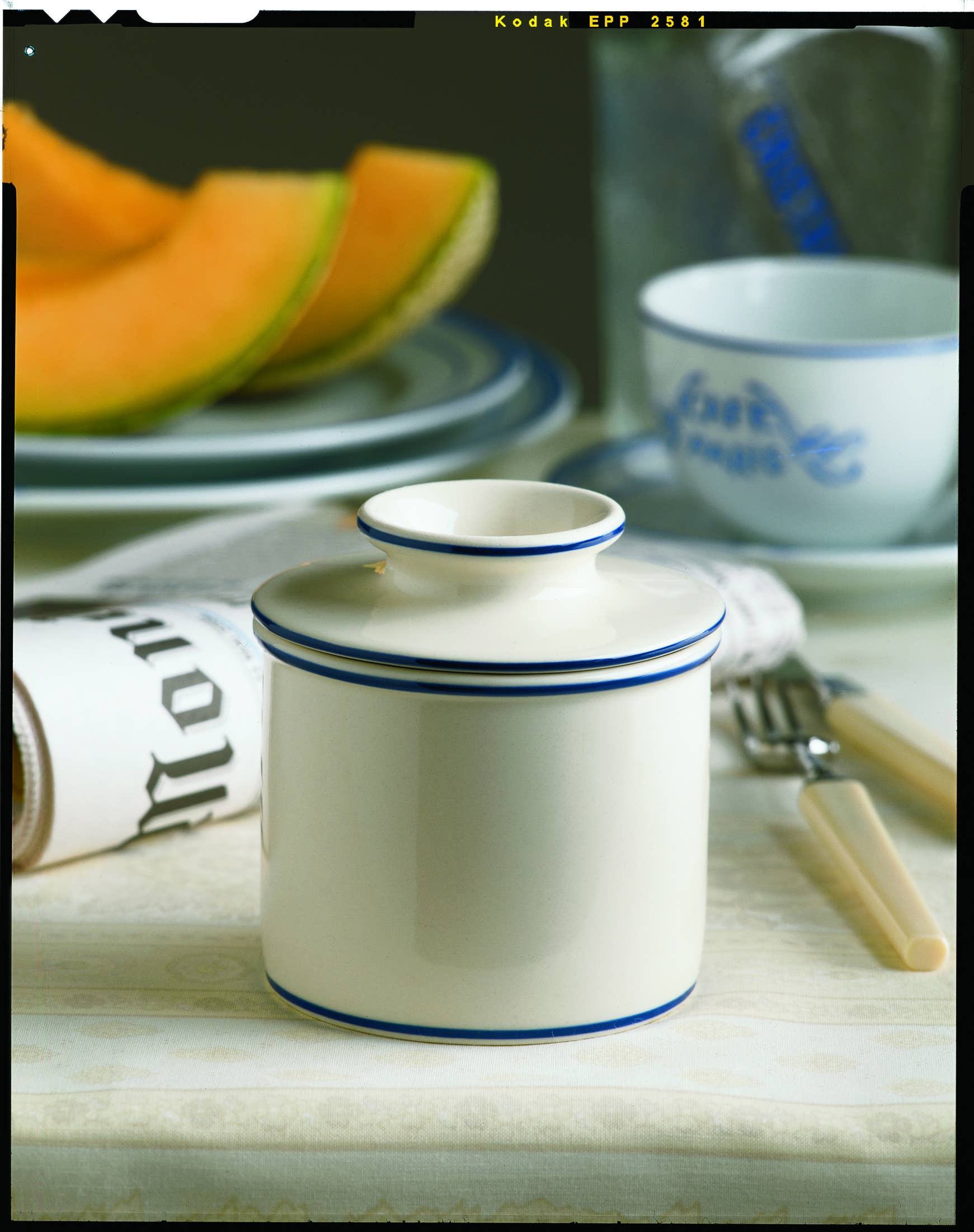 The Original Butter Bell® Crock - Le Bistro Blue Trim