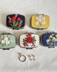 Floral Embroidered Rectangle Mini Jewelry Box With Mirror