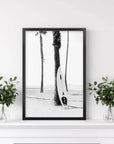 Black White Boho Summer Poster. Surfboard, Palm Trees