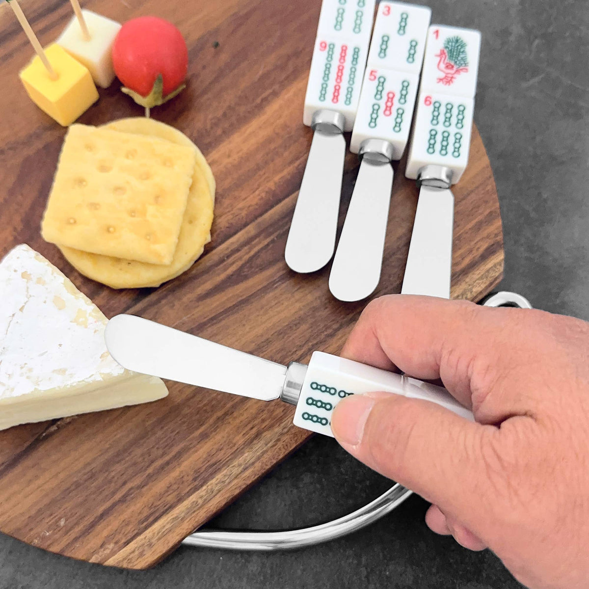 4-Piece Mahjong Bamboo Charm Resin Cheese Spreader