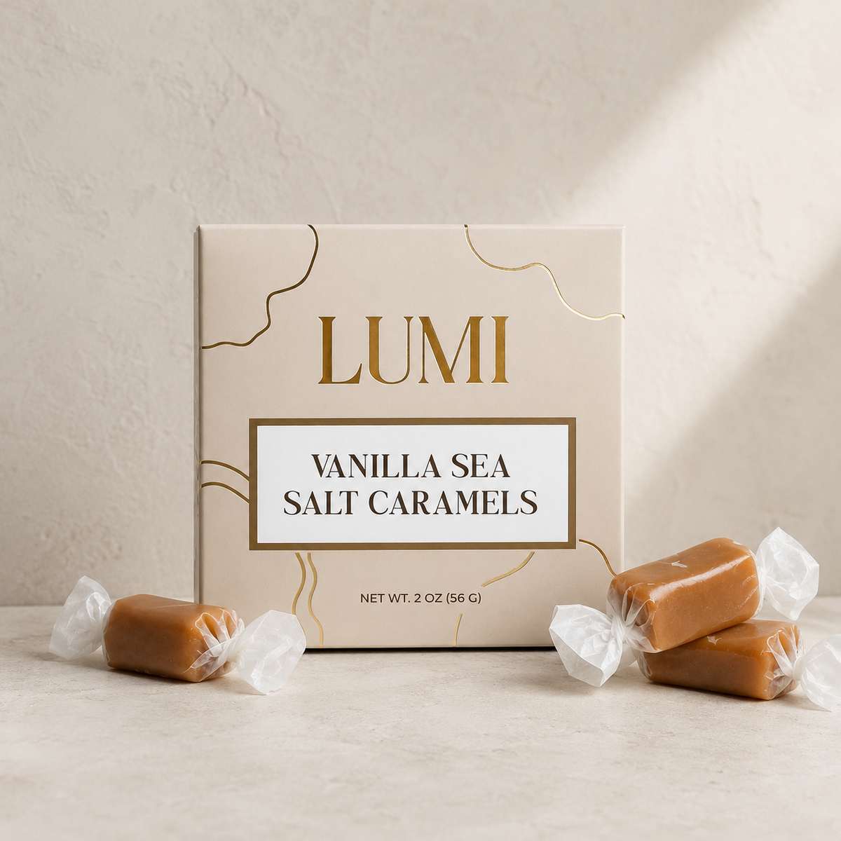 Vanilla Sea Salt Caramels – Beige Box, 2 oz
