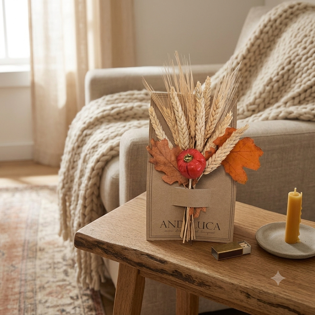 Pumpkin Wheat &amp; Oak Mini Dried Botanical Bouquet – 8"