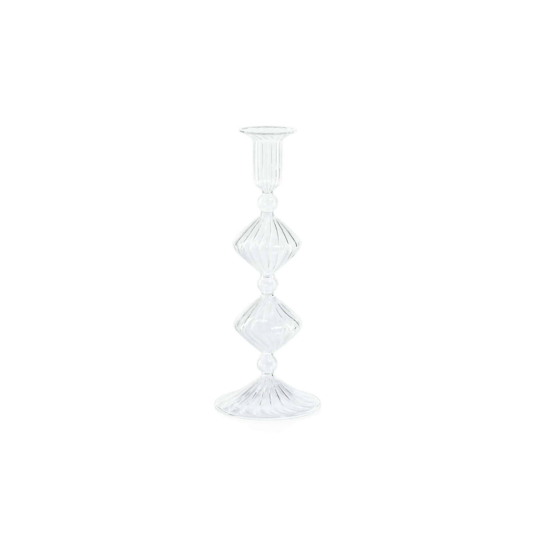 10-inch Candeliere glass taper holder for elegant tabletop and mantel décor