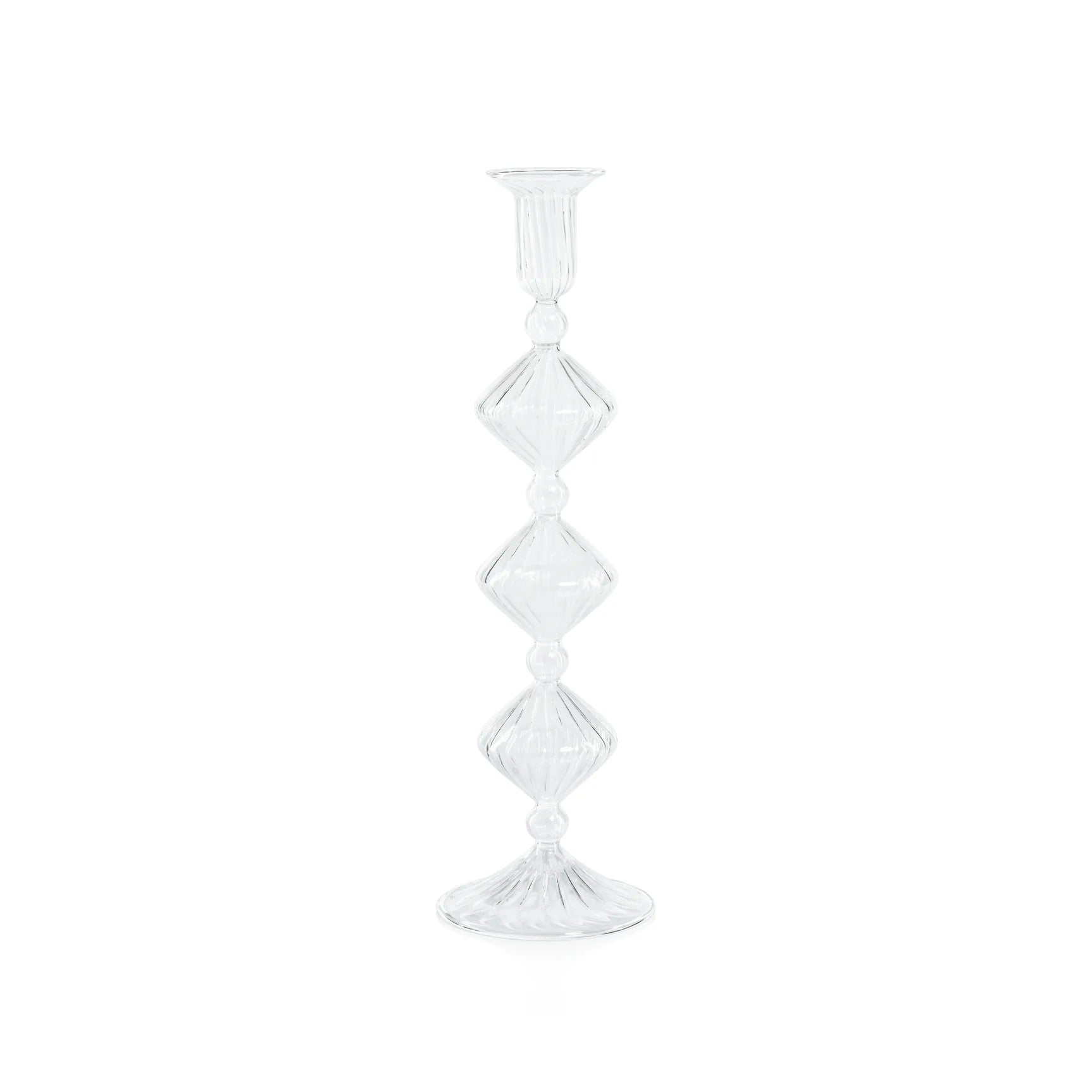 13-inch Candeliere glass taper holder for elegant tabletop and mantel décor