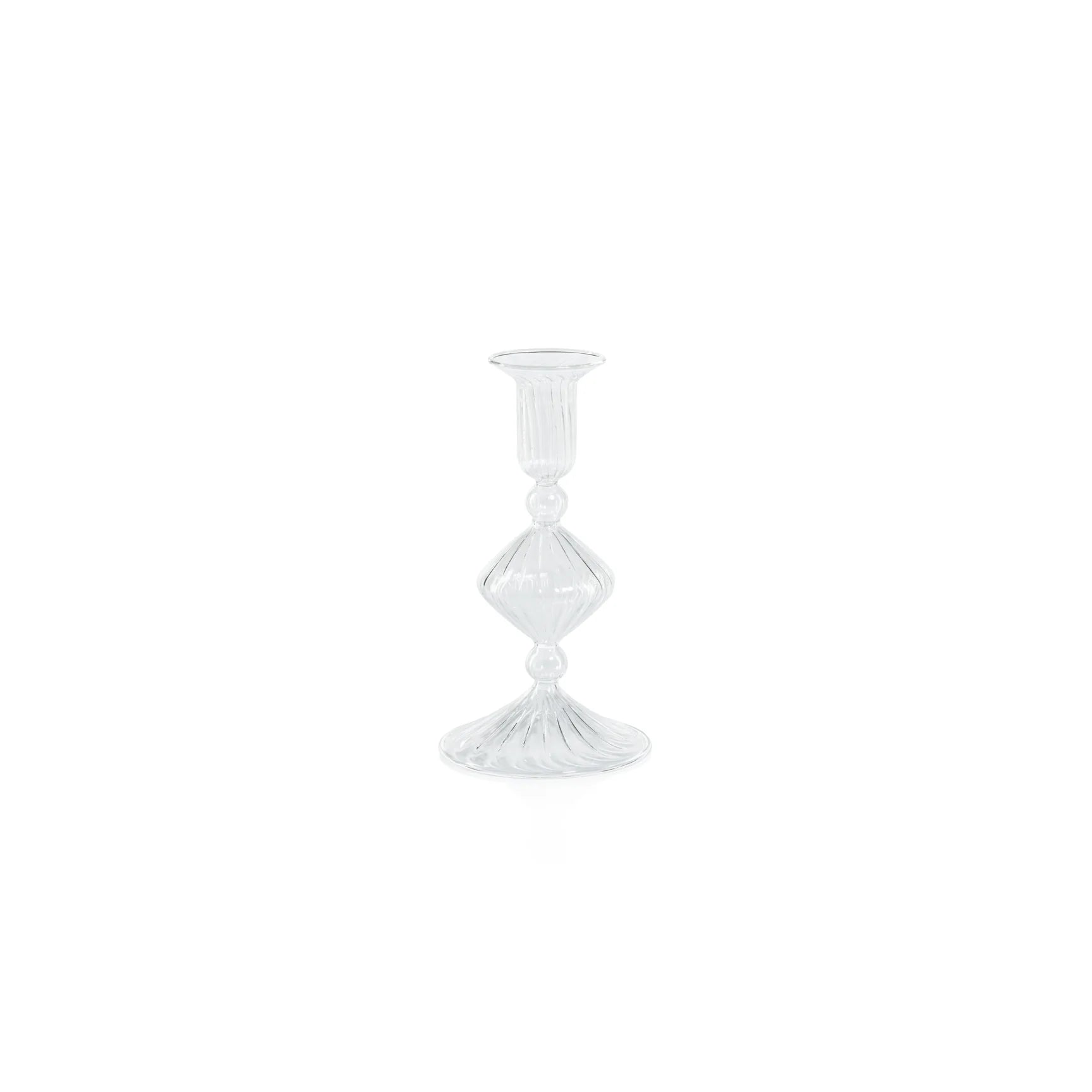 7-inch Candeliere glass taper holder for elegant tabletop and mantel décor