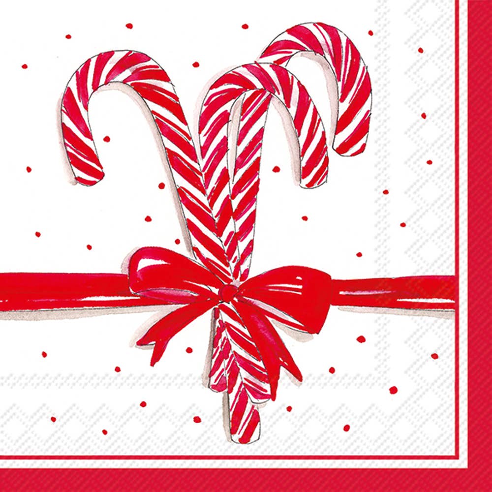 Festive 3-ply candy cane holiday cocktail napkins. Pack of 20. Perfect for Christmas parties and seasonal entertaining.