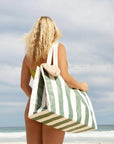 Carryall Beach Bag - The Vacay Olive Stripe