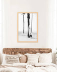 Black White Boho Summer Poster. Surfboard, Palm Trees
