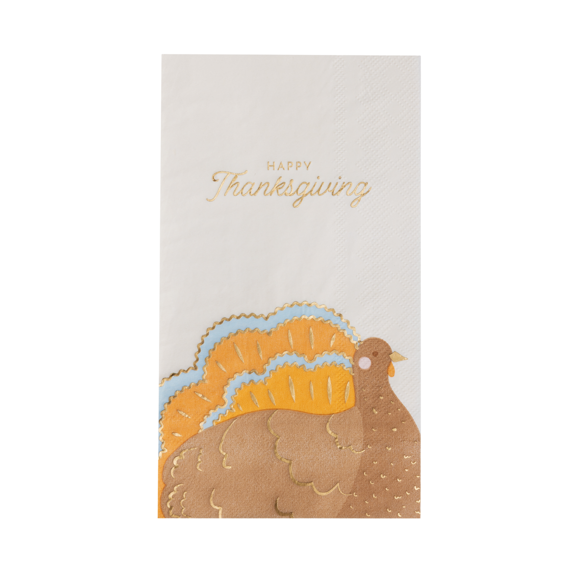 Turkey-shaped Thanksgiving guest towel napkins in fall colors, 20-count, eco-friendly 3-ply paper.