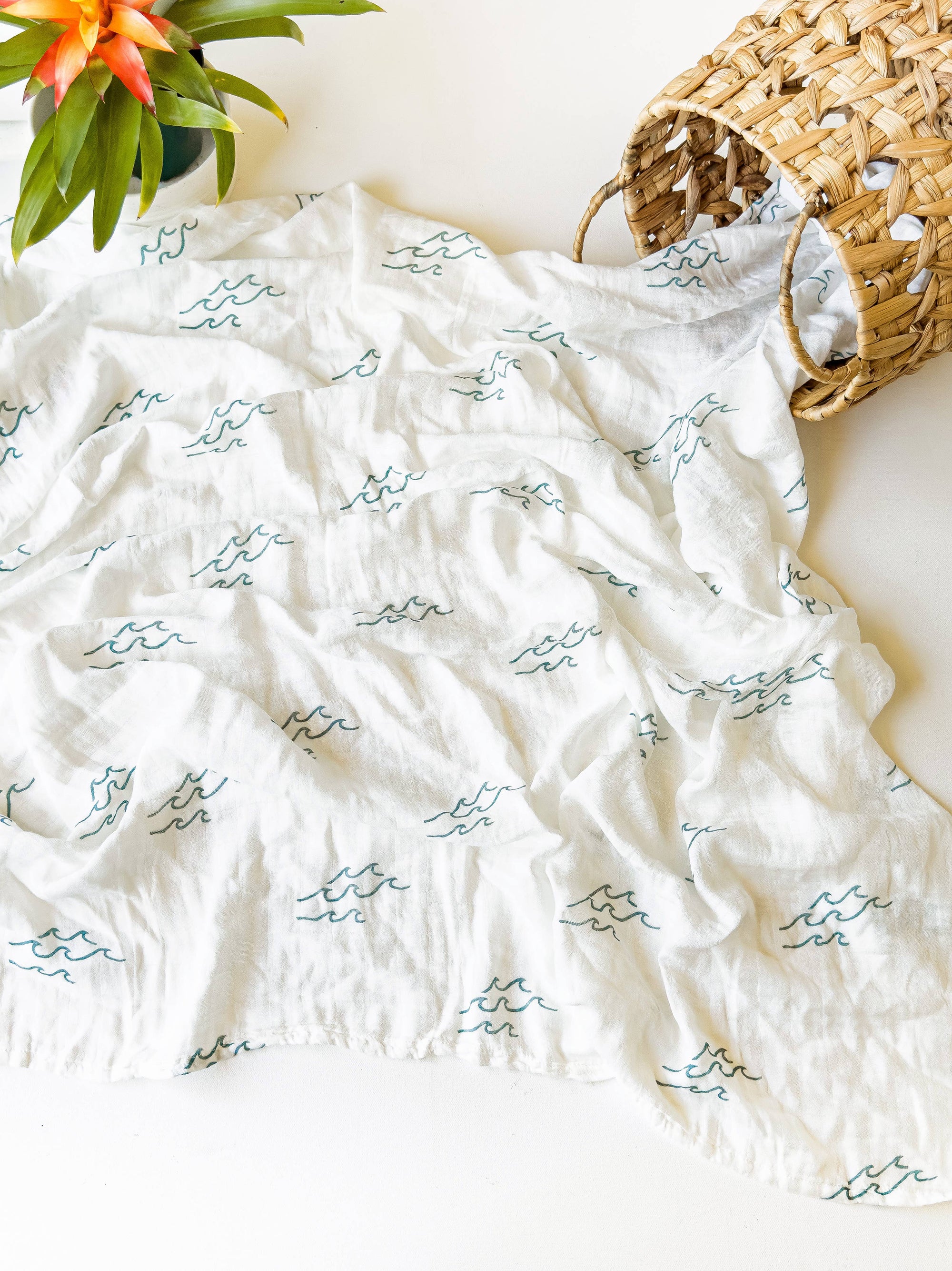 Coastal Wave Swaddle Blanket – Organic Bamboo &amp; Cotton