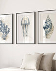 Beach House Nautical Wall Art. Blue Coral, Jellyfish, Shell