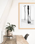 Black White Boho Summer Poster. Surfboard, Palm Trees