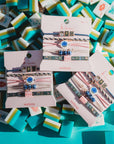 "Mahjong" Themed in Pink, Green & Blue with Lotus & Tile Accent Hair Tie Bracelets