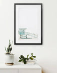 California Coastal Life Themed Print. Blue Lifeguard Hut