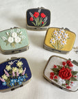 Floral Embroidered Rectangle Mini Jewelry Box With Mirror