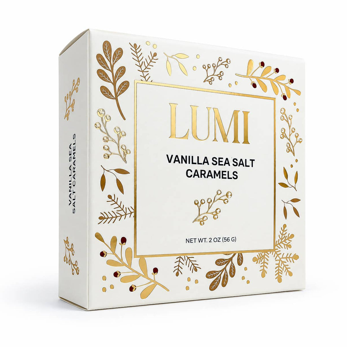 Holiday Vanilla Sea Salt Caramels – White Box, 2 oz