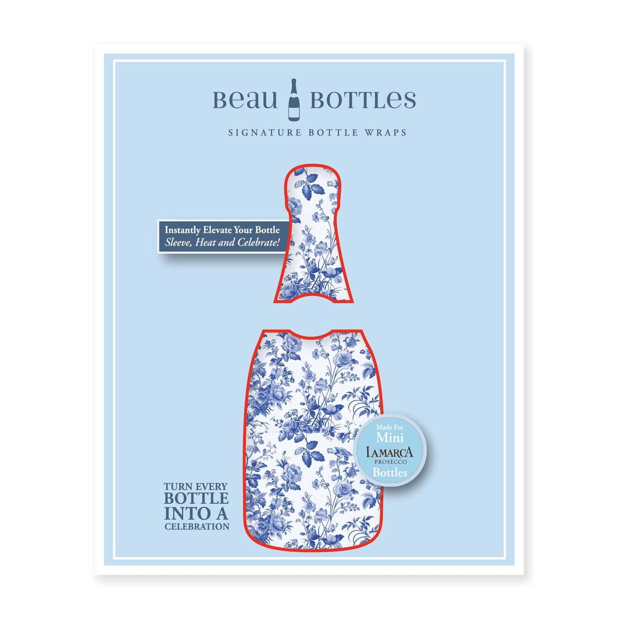 Beau Bottles Blue Floral - MINI Prosecco Collection - Set of Six Wraps