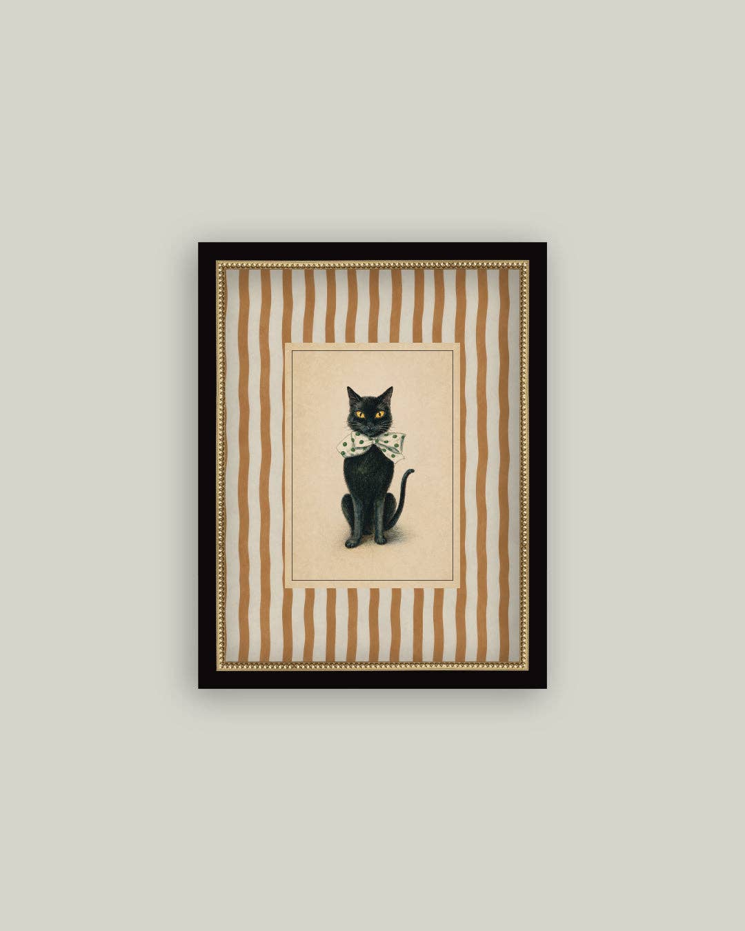 Black Cat on Stripes Halloween Art Print
