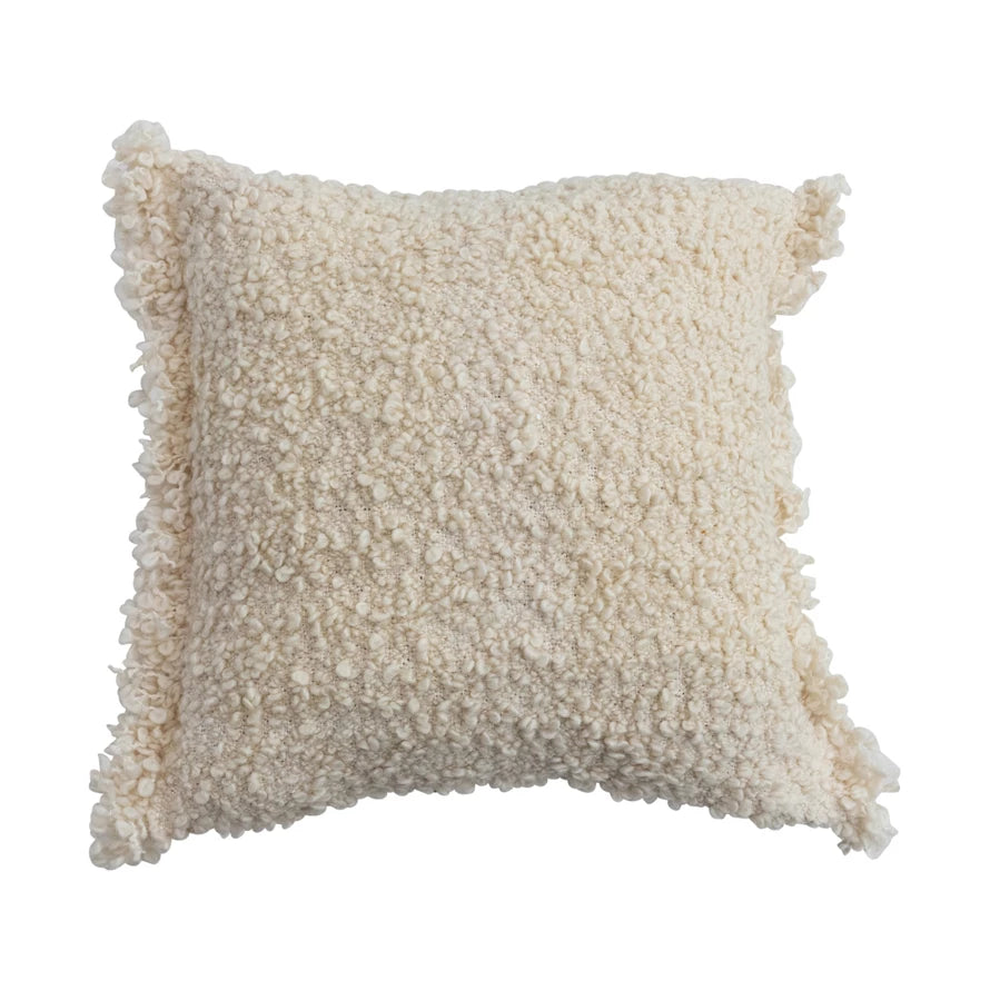 Woven Bouclé Fabric Indoor/Outdoor Pillow with Fringe
