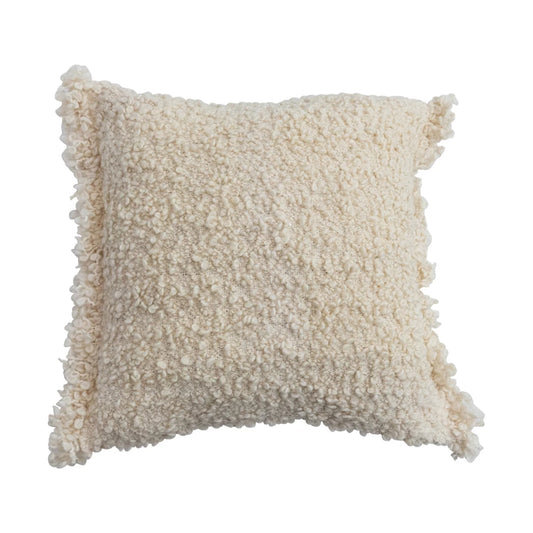 Woven Bouclé Fabric Indoor/Outdoor Pillow with Fringe