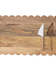 Mango Wood Scalloped Serving & Cheese Board Set with Stainless Knife – 2 Pieces