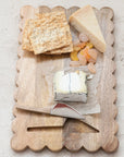 Mango Wood Scalloped Serving & Cheese Board Set with Stainless Knife – 2 Pieces