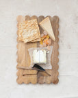 Mango Wood Scalloped Serving & Cheese Board Set with Stainless Knife – 2 Pieces