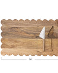 Mango Wood Scalloped Serving & Cheese Board Set with Stainless Knife – 2 Pieces