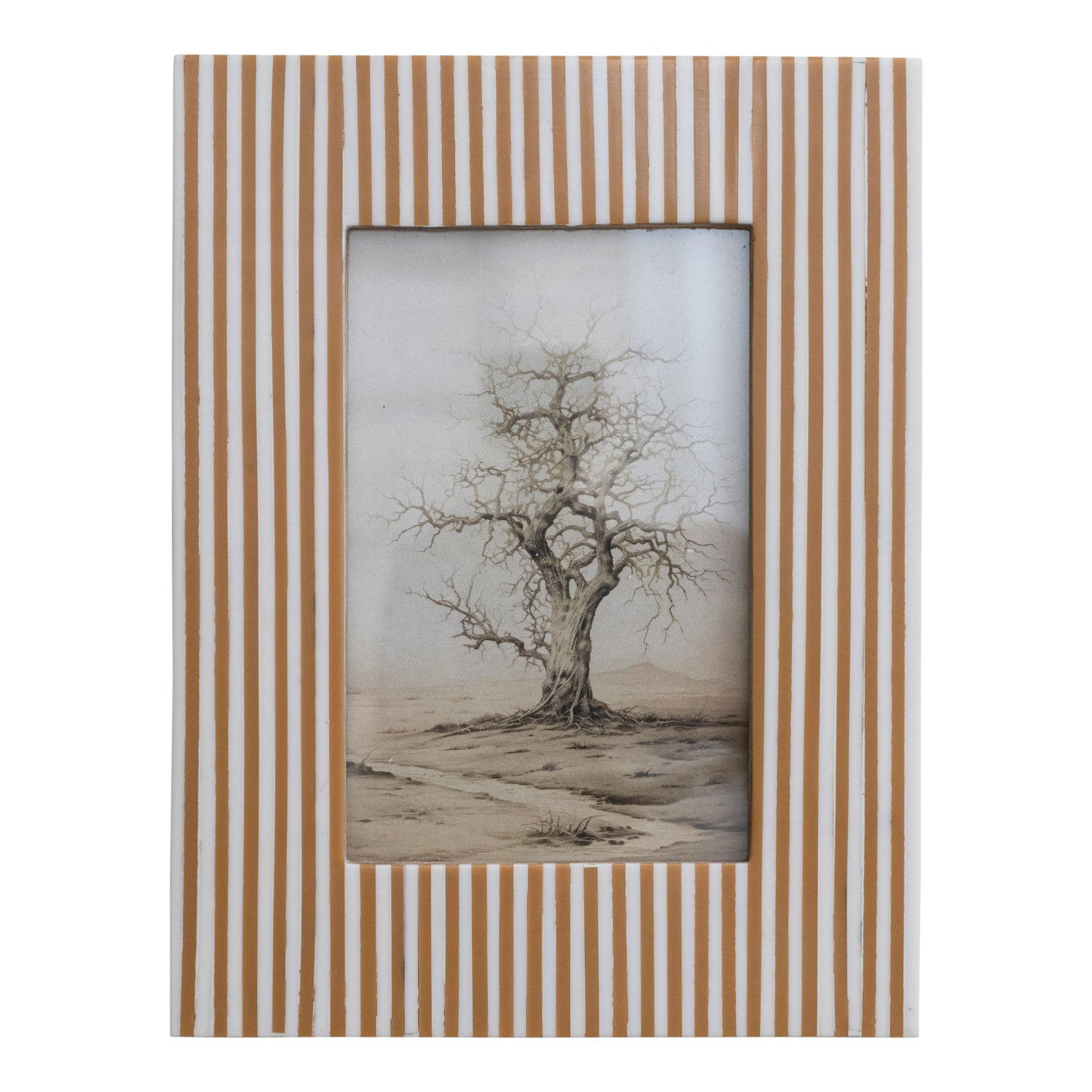 Resin Striped Photo Frame, White & Caramel Color (Holds 4" x 6" Photo)