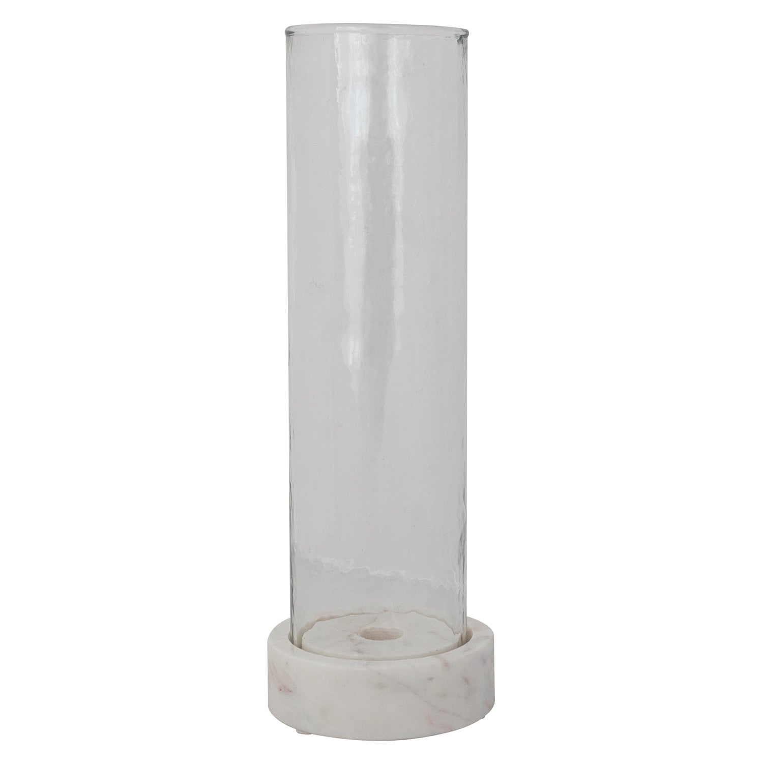 Glass Hurricane with Marble Base Taper Holder, White, Set of 2