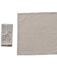 Cotton & Linen Napkins with Border Stitch, Natural, Set of 4 Tied with Cotton Tape