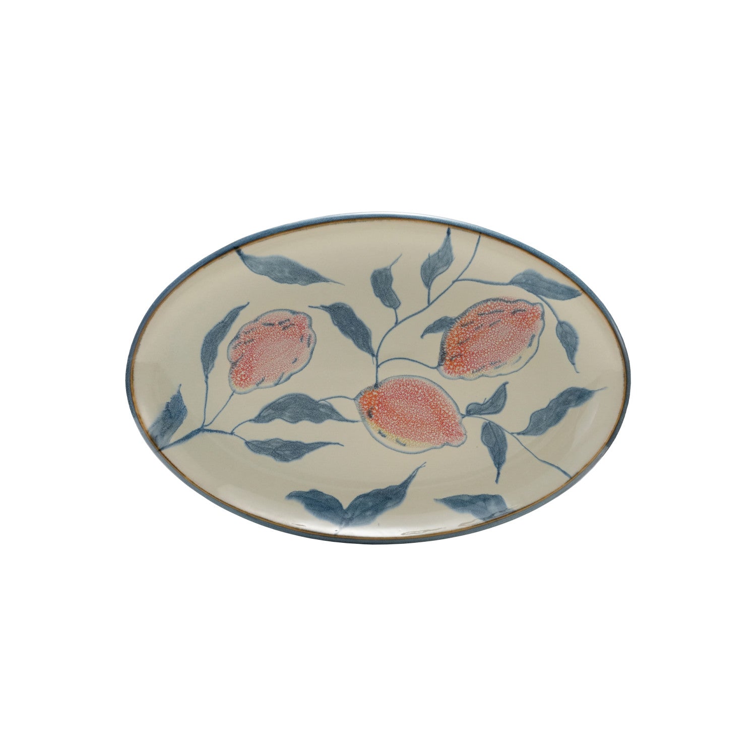 Oval Hand-Painted Stoneware Platter with Lemons (Each One Will Vary)