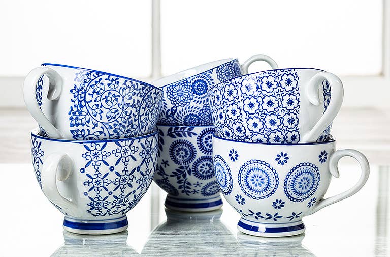 Blu/Wht Handled Cup-6 Asst-4.5"D-1483