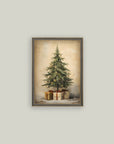 Christmas Tree with Presents Framed Antique Art