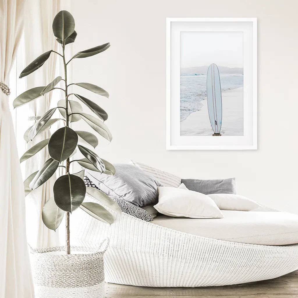 Blue Surfboard Print. Ocean Beach Wall Art: 8x10 inches / Print - unframed