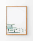 California Coastal Life Themed Print. Blue Lifeguard Hut