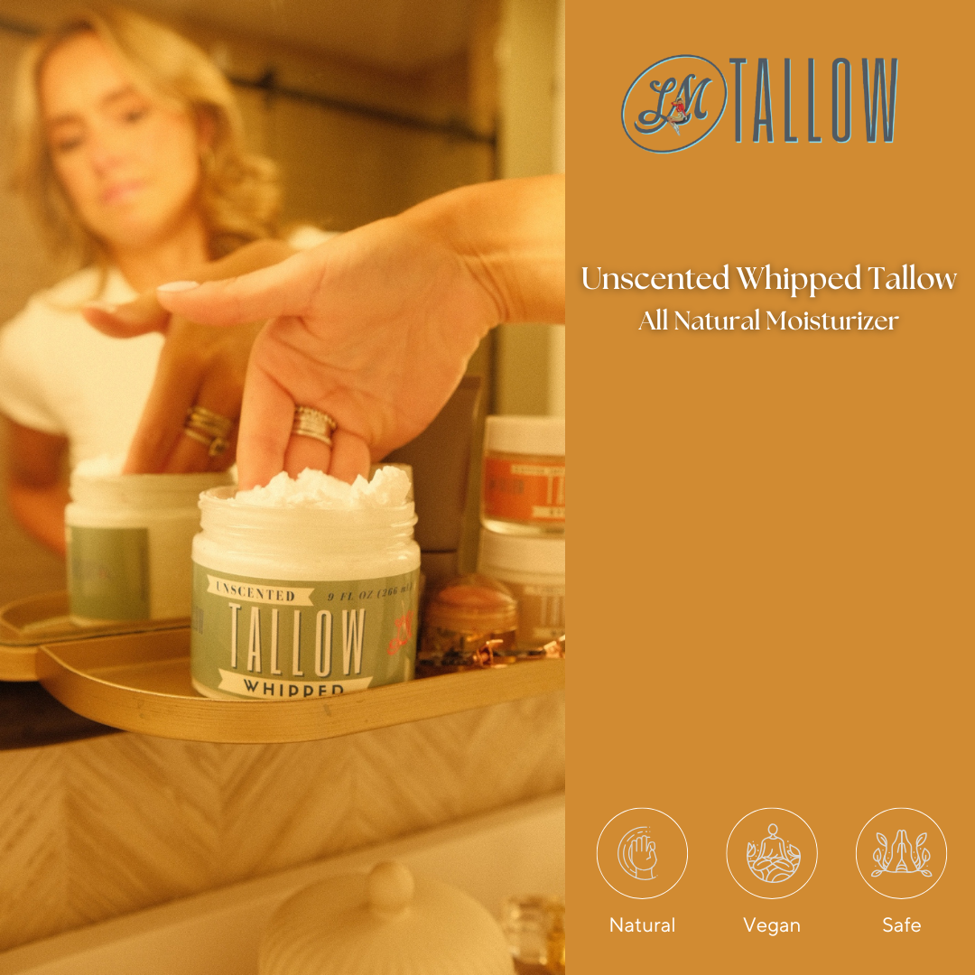 Unscented Whipped Tallow – All-Natural Moisturizer | Pure Beef Tallow Cream for Face &amp; Body |Lady May Handmade, Preservative-Free Skincare