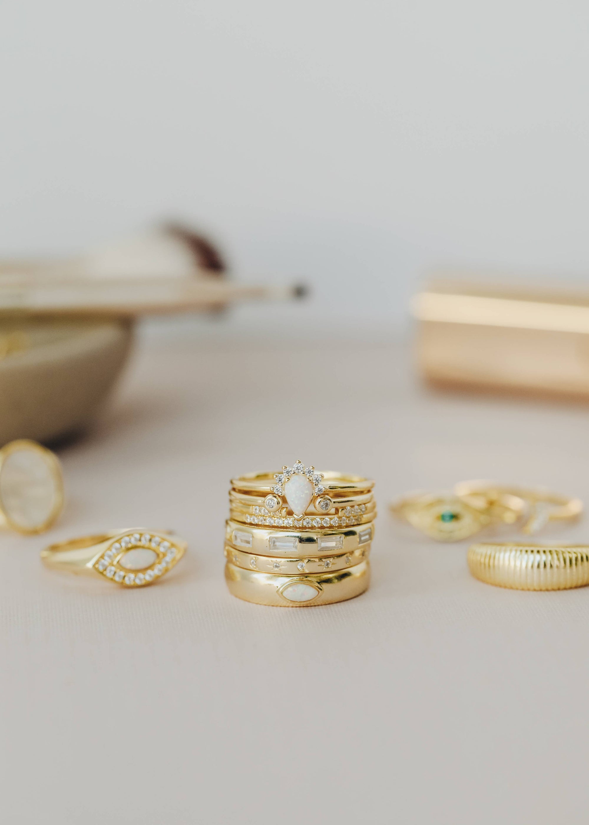 Gold Rings - Half Pave - White CZ