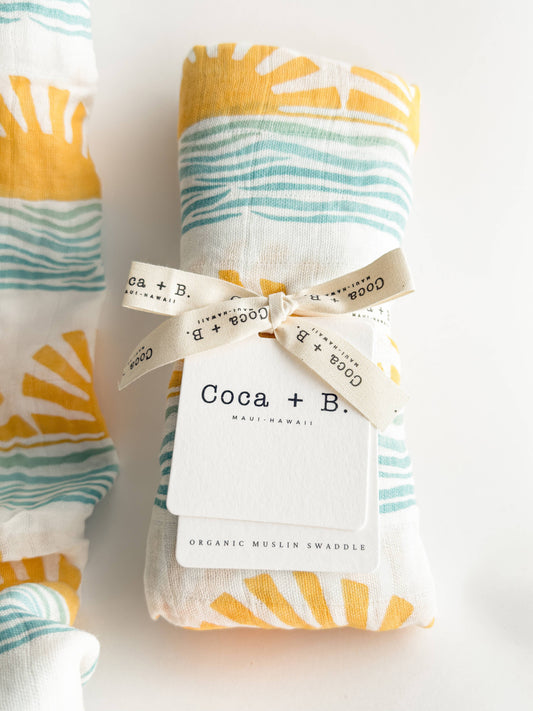Sun + Wave Organic Baby Swaddle | Surfer Nursery Decor