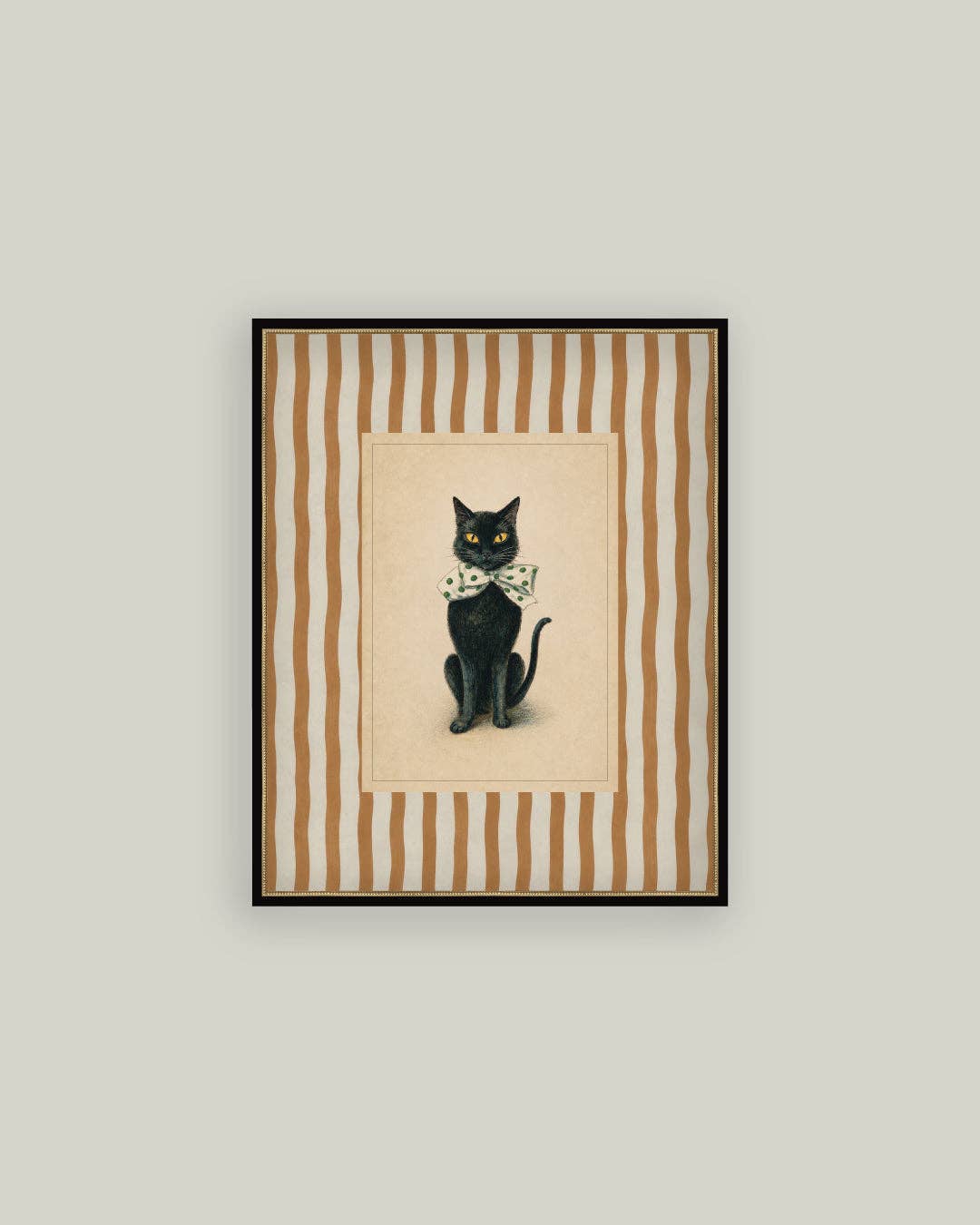 Black Cat on Stripes Halloween Art Print