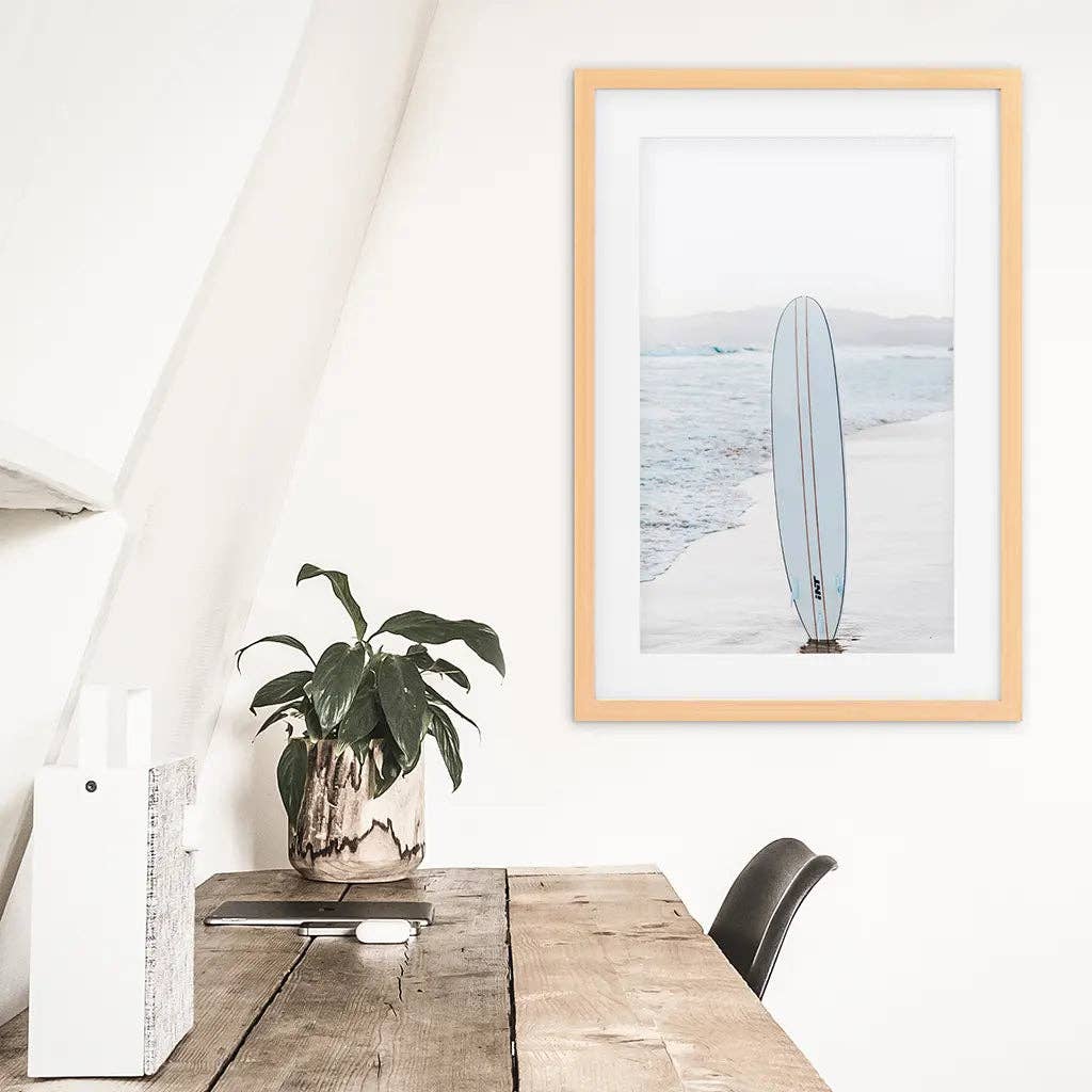 Blue Surfboard Print. Ocean Beach Wall Art: 8x10 inches / Print - unframed