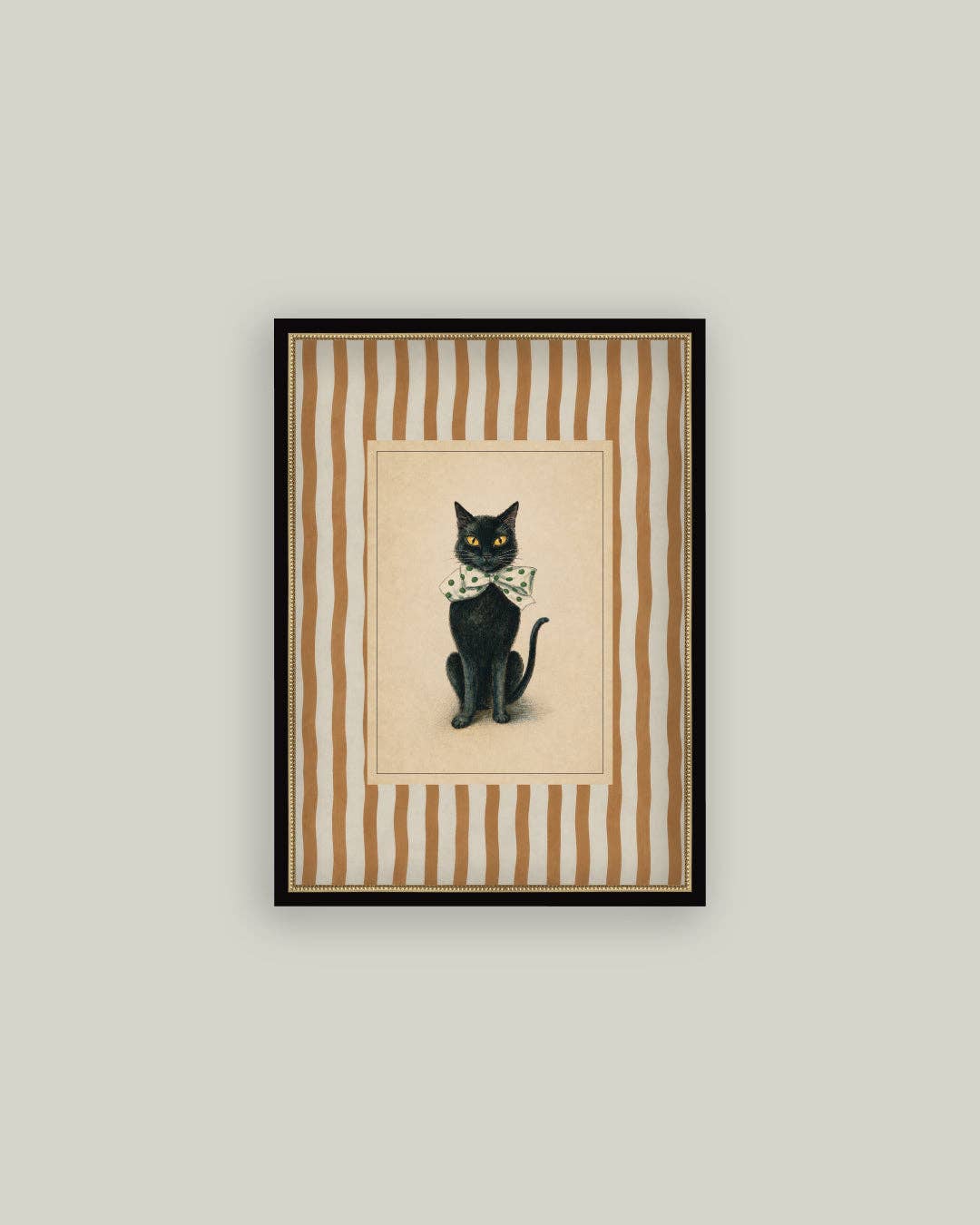 Black Cat on Stripes Halloween Art Print