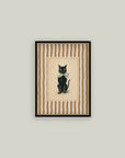 Black Cat on Stripes Halloween Art Print