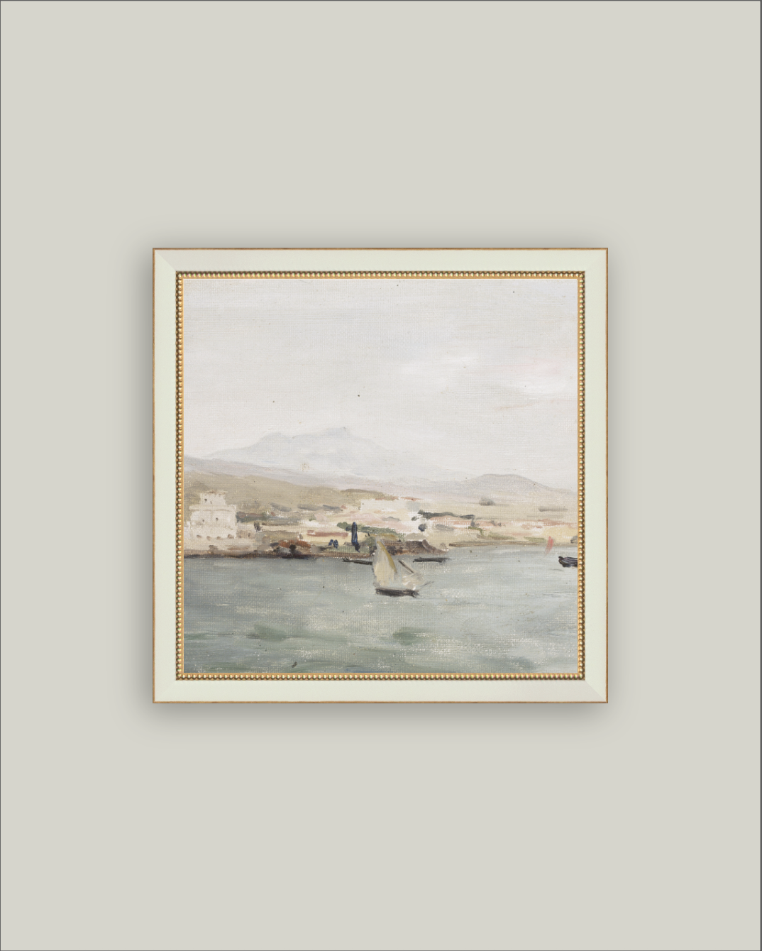 Sailboat Landscape Framed Antique Art