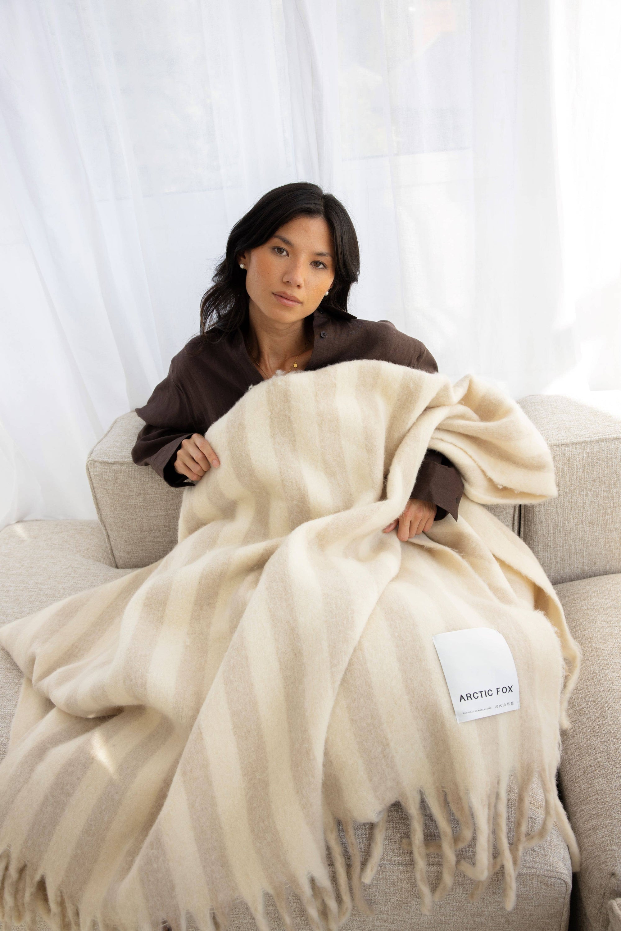 The Wool Stripe Throw - Taupe/White