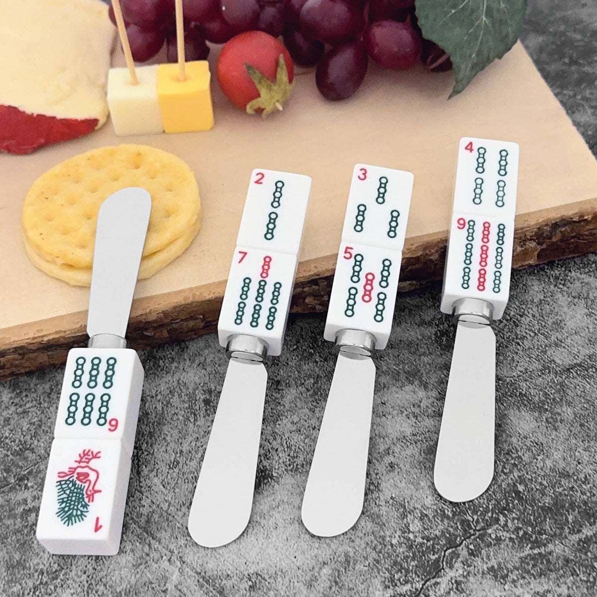 4-Piece Mahjong Bamboo Charm Resin Cheese Spreader