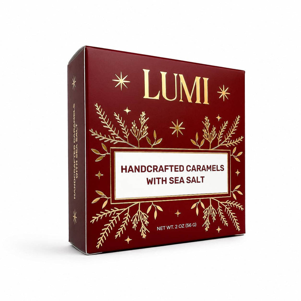 Holiday Handcrafted Caramels with Sea Salt – Red Box, 2 oz