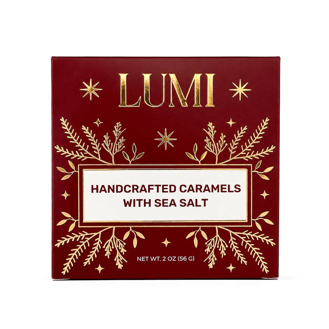 Holiday Handcrafted Caramels with Sea Salt – Red Box, 2 oz