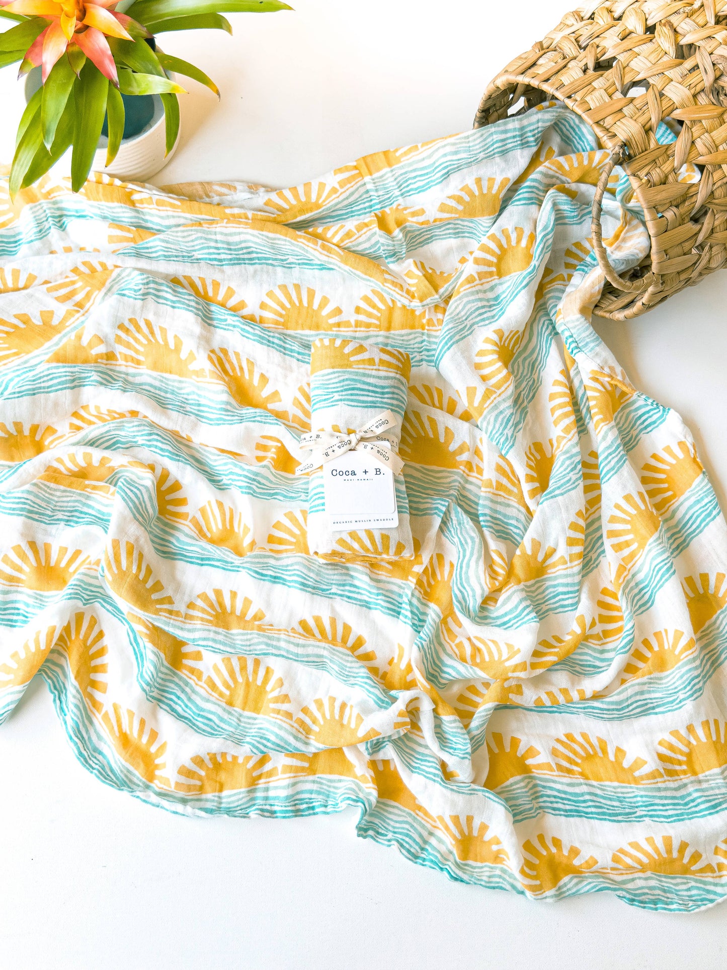 Sun + Wave Organic Baby Swaddle | Surfer Nursery Decor