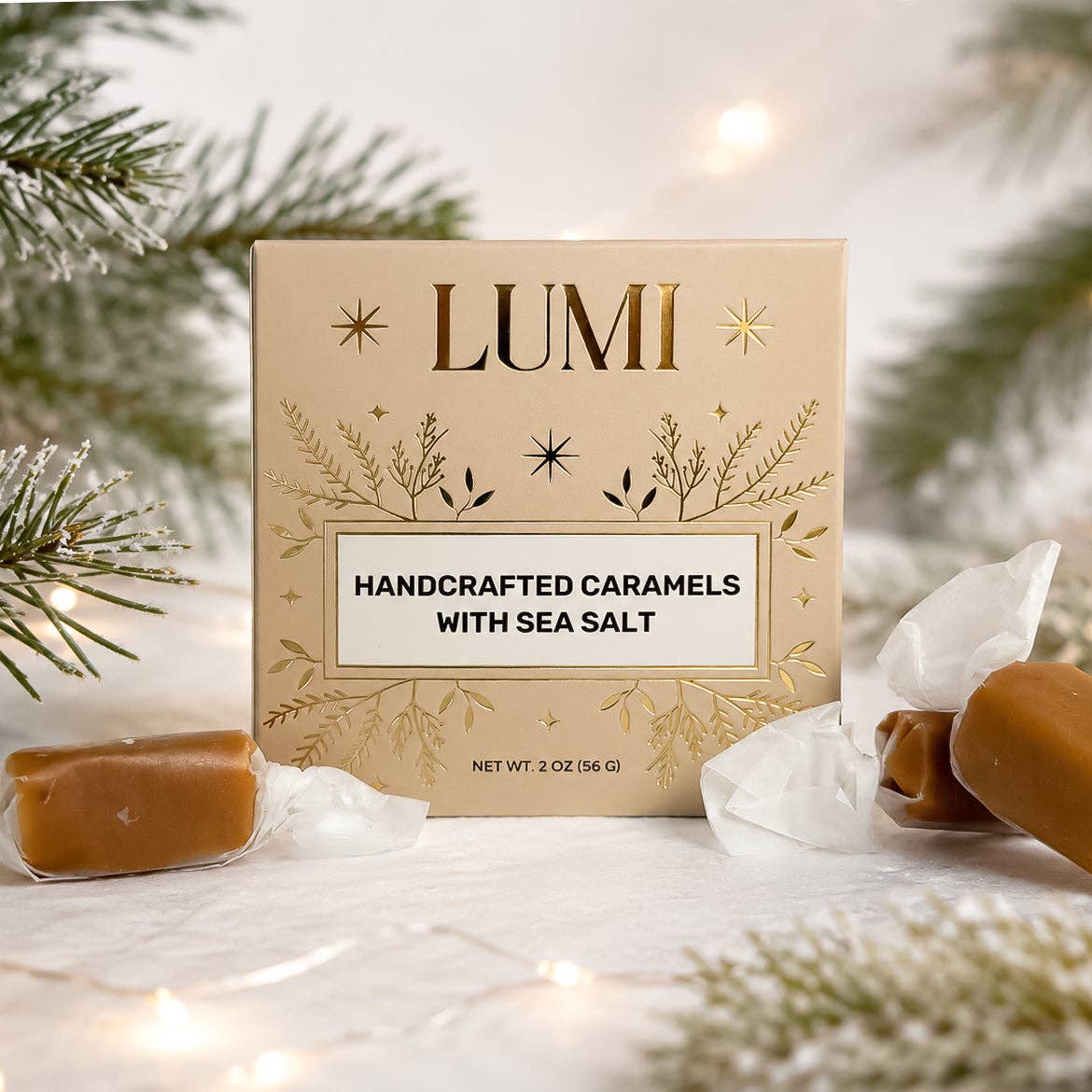 Fall Handcrafted Caramels with Sea Salt – Beige Box, 2 oz